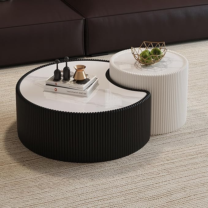 29.53" Marble Coffee Table, Modern Creative Moon Coffee Table - Image 5