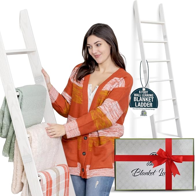Blanket Ladder for Living Room and Bedroom, 5ft 8 inch, 6-Tier Wall Leaning - Image 4