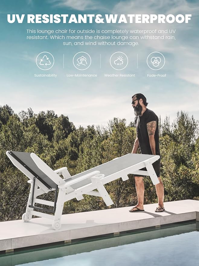 SERWALL Textilene Patio Chaise Lounge Chair, 5 Positions Adjustable Outdoor - Image 7