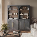 BELLEZE Storage Cabinet with Hutch Set of 2, Curved Styling Door Cabinet Curio by BELLEZE