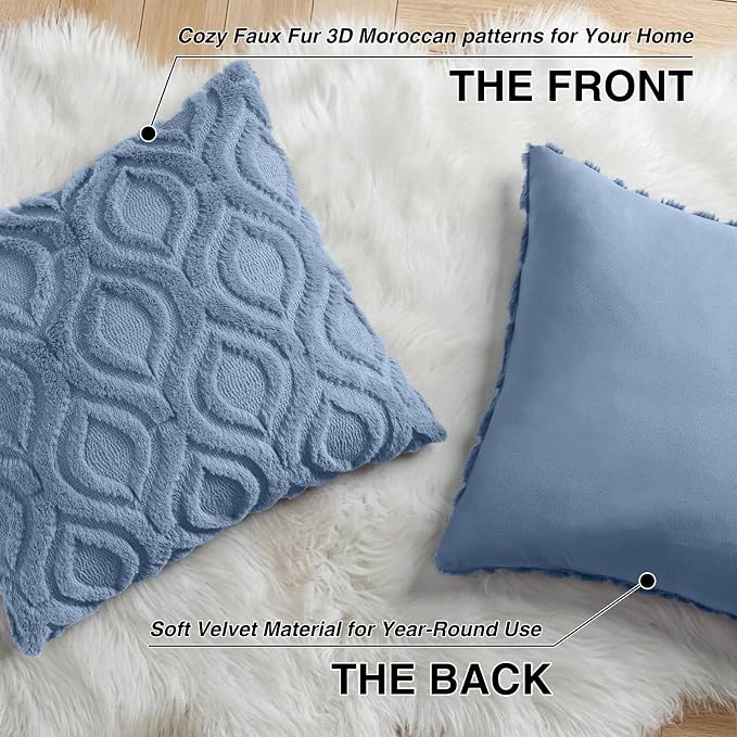 decorUhome Throw Pillow Covers 26x26 Inch Set of 2, Soft Plush Faux Wool Dusty - Image 8