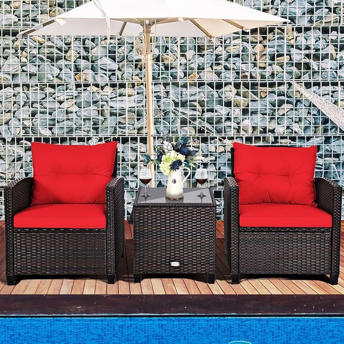 Tangkula 3 Pieces Patio Furniture Set, PE Rattan Wicker 3 Pcs Outdoor Sofa Set - Image 2
