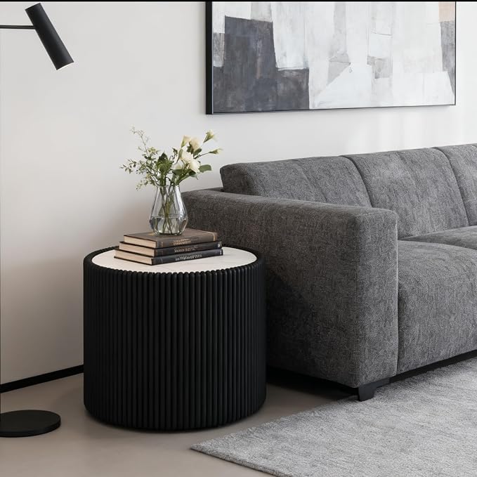 Marble Round Side Table, 17.71" Fluted End Table - Image 3