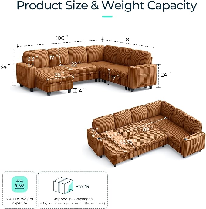 LINSY HOME Sectional Sleeper Sofa - Image 2