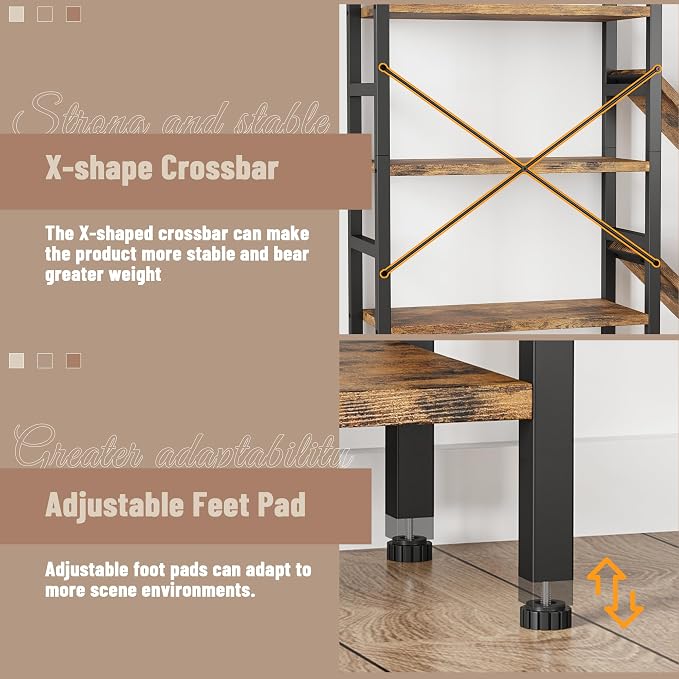 INNOD 70x70 Triple 5 Tier Book Shelf, Large Wooden Bookcase - Image 8