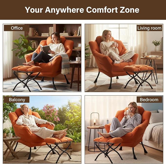 Welnow Lazy Chair with Ottoman for Living Room, Modern Reading Accent Chair - Image 8