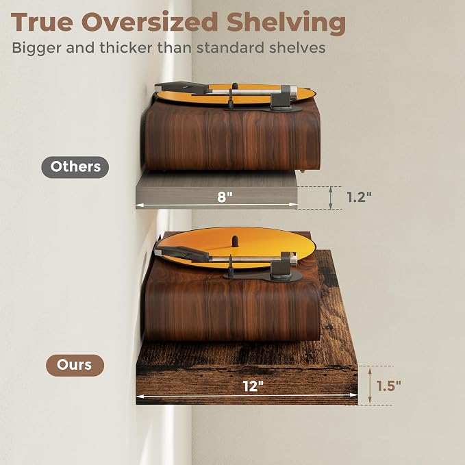 12 inch Deep Floating Shelves for Wall, 72 inch Wide Engineered Wood Wall - Image 5