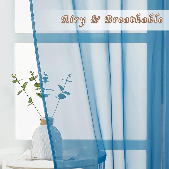 NICETOWN Voile Sheer Turquoise Curtains 90 inch Length, Grommet Airy Voile - Image 5