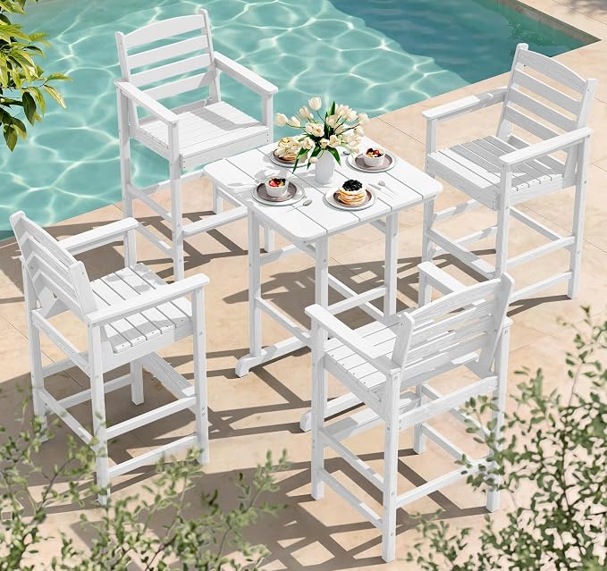 SERWALL 5 Pieces Adirondack Bar Chairs Set, HDPE Adirondack Barstools Chairs by SERWALL
