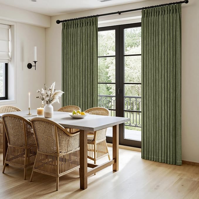 MIULEE Olive Green Pinch Pleated Thick Linen Curtains 84 Inches Long 2 Panels - Image 3