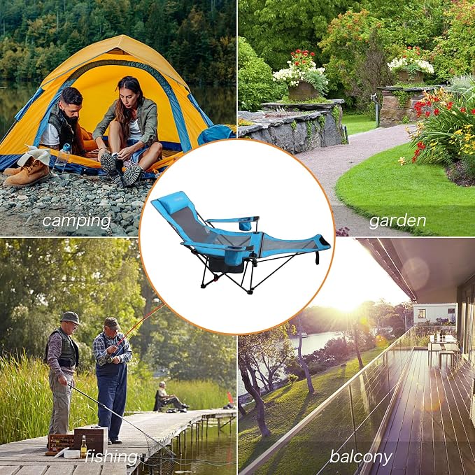 Reclining Camping Chair with Removable Footrest Lounge Chair with Headrest - Image 8