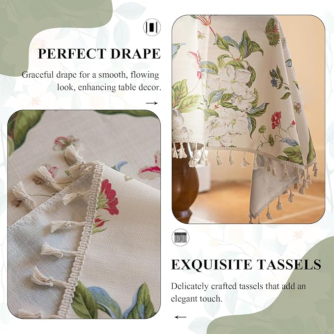 VClife Vintage Floral Butterfly Pattern Tablecloth, Linen Textured Rectangle - Image 3