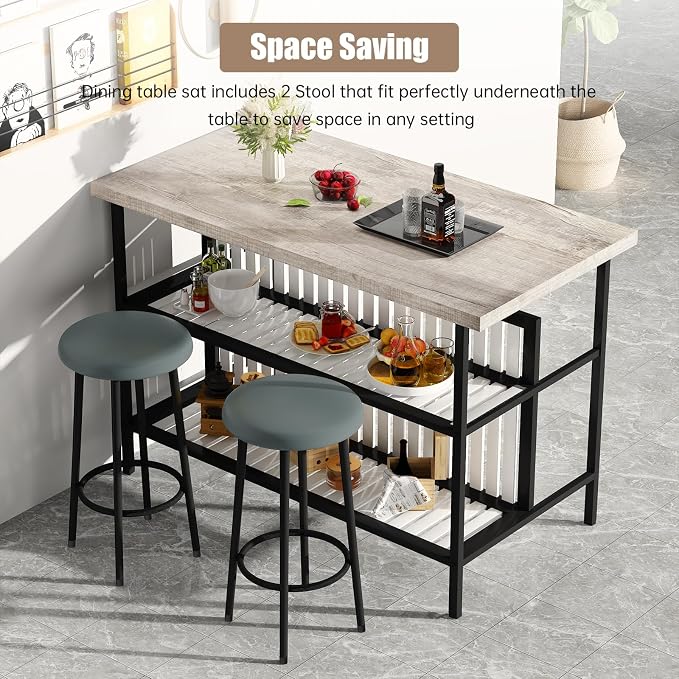 AWQM Kitchen Island with Seating & Storage Shelf, Faux Marble Island Table - Image 2