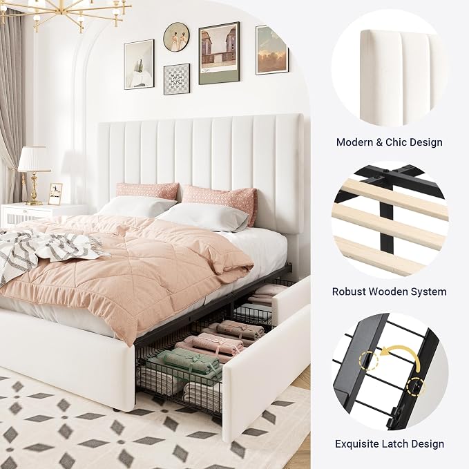Allewie Queen Size Storage Bed Frame, Vertical Channel Tufted Adjustable - Image 6