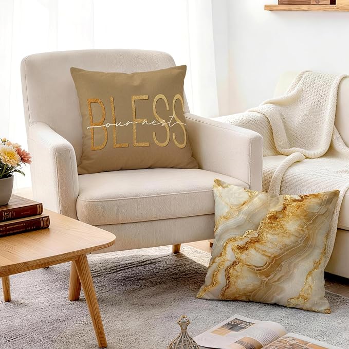 OBSEDE Inspirational Beige Marble Decorative Throw Pillow Covers 18 × 18 in - Image 7