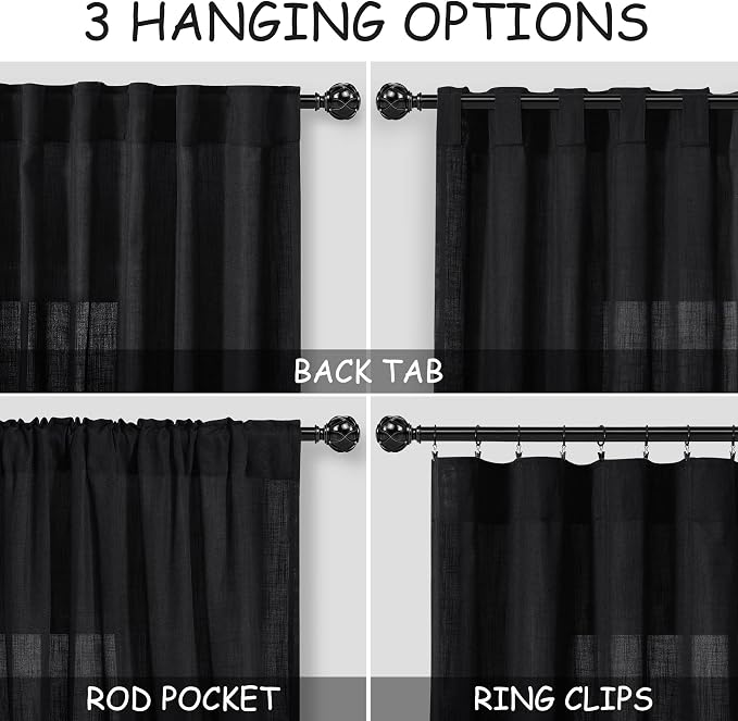 Black Linen Curtains 80 inches Long - Image 2