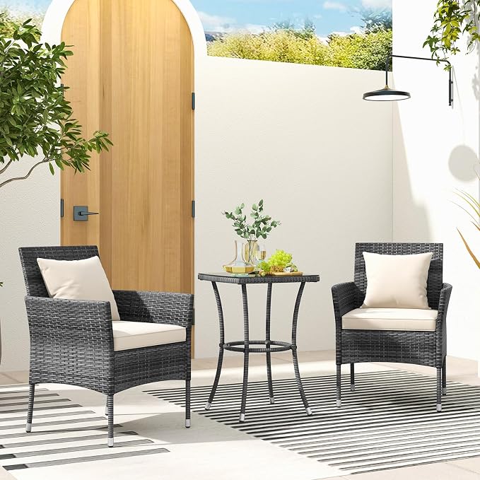 Tangkula 3-Piece Patio Furniture Set, PE Wicker Conversation Bistro Set w/A - Image 3