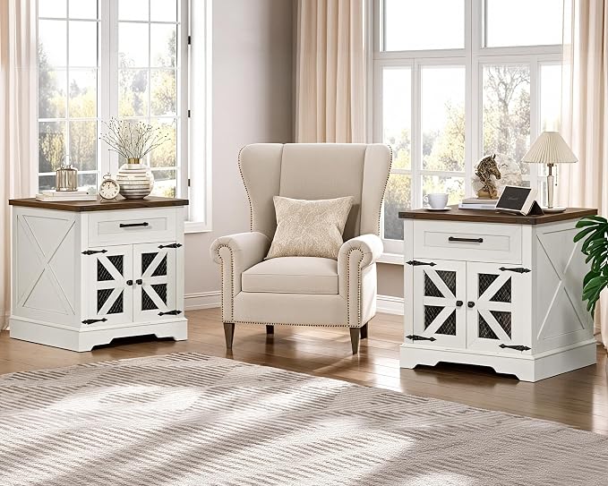 RALGEND White Farmhouse End Table Set of 2, Large End Table - Image 3