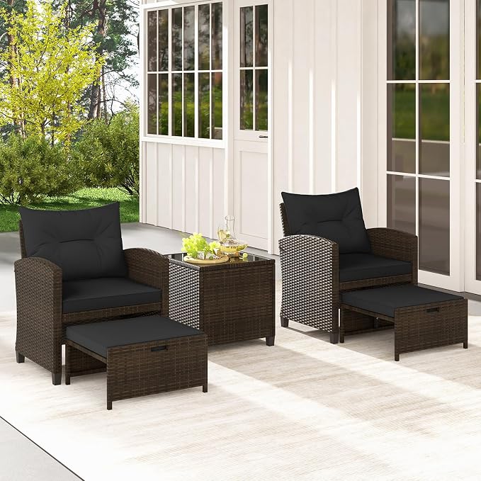 Tangkula 5 Pieces Patio Conversation Set, PE Wicker Rattan Outdoor Furniture Set - Image 3