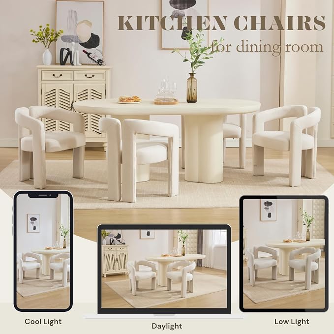 Hyfirm Upholstered Barrel Dining Chair, Linen Fabric Modern Accent Vanity Chair - Image 6