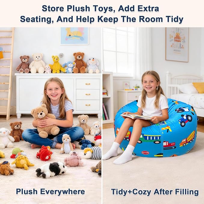Lukeight Construction Stuffed Animals Storage Bean Bag Chair Cover - Image 6
