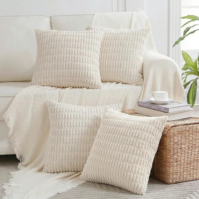 Fancy Homi 4 Packs Boho Cream Decorative Throw Pillow Covers 26x26 Inch by Fancy+Homi