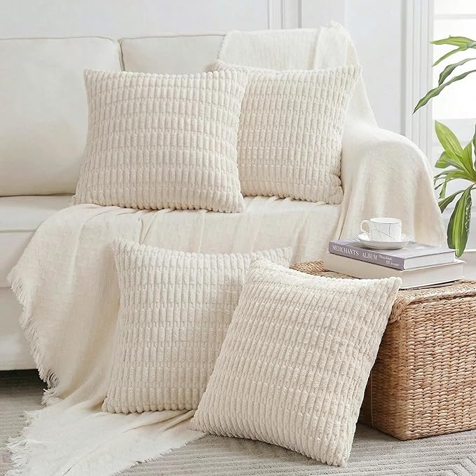 Fancy Homi 4 Packs Boho Cream Decorative Throw Pillow Covers 14x14 Inch by Fancy+Homi
