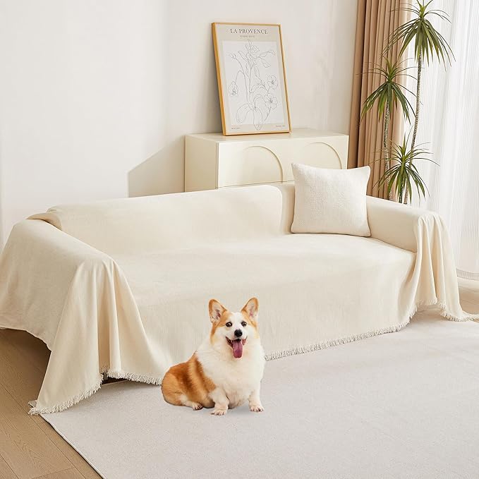MYSKY HOME Beige Couch Covers Boho Style Chenille by MYSKYHOME