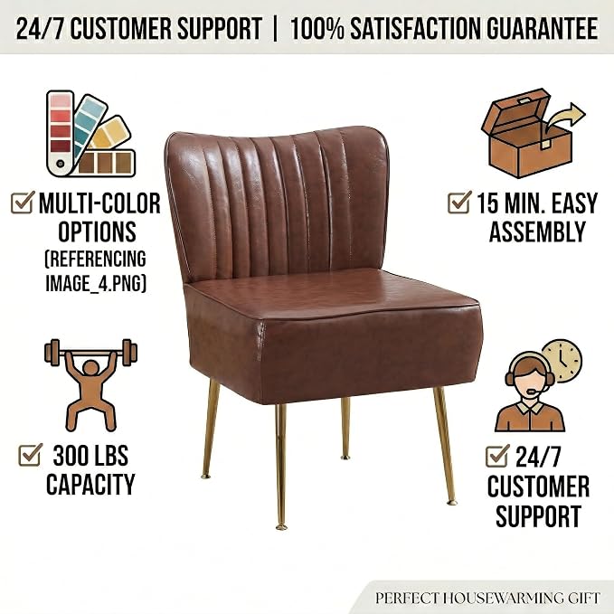 Modern Leather Accent Chairs Set of 2, Vintage Slipper Chair - Image 7