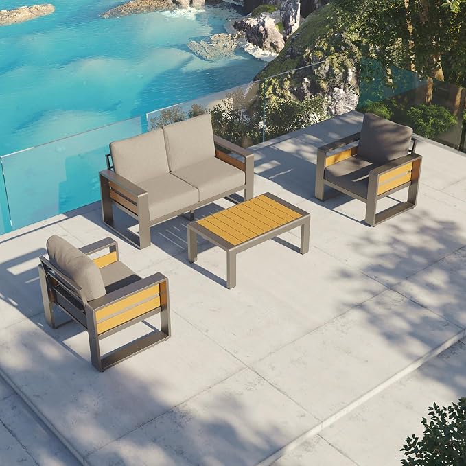 Aoxun Aluminum Outdoor Patio Furniture Set, 2 Seats Metal Sectional Patio - Image 6