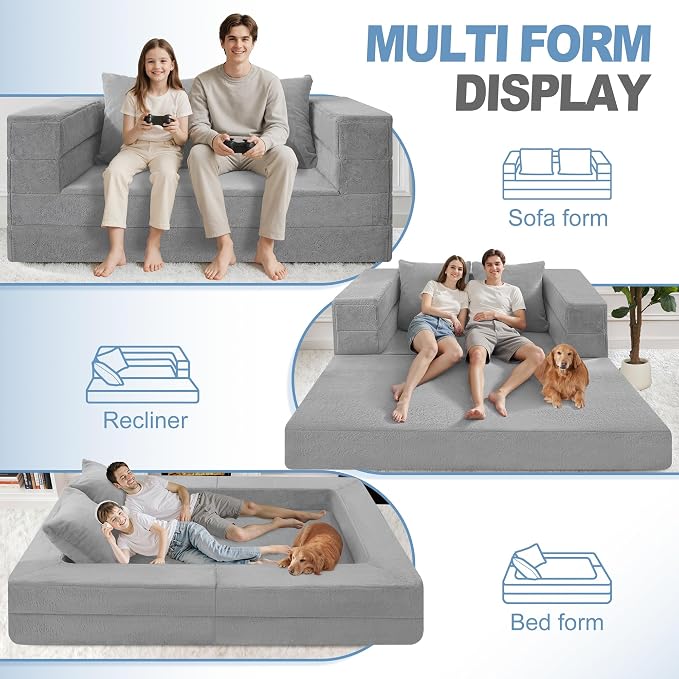 Futon Sofa Bed with Pillow, 3-in-1 Sleeper Sofa Bed with Removable Cover - Image 4