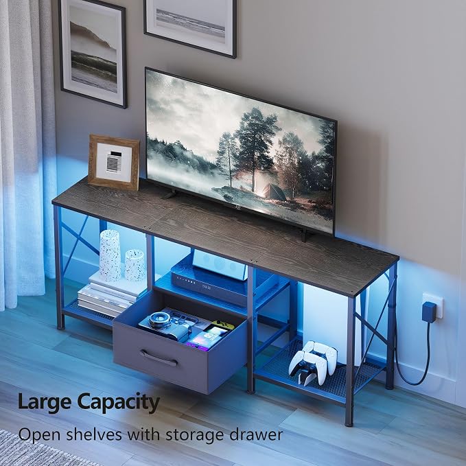 JARHETUN LED TV Stand with Fabric Drawer, Entertainment Center - Image 5