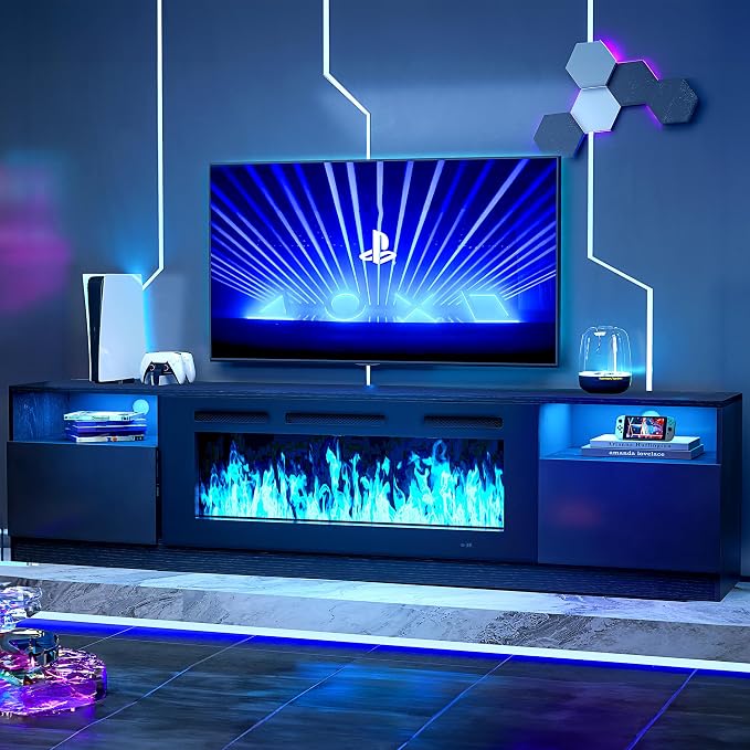 oneinmil 90” TV Stand with 50” Electric Fireplace, Large Modern Media by oneinmil