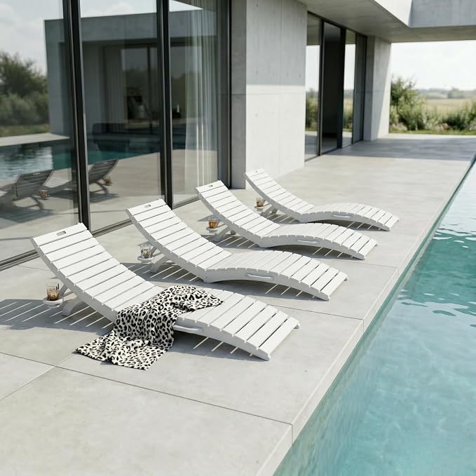 Folding HDPE Pool Lounge Chairs Set of 4, Pre-Assembled Outdoor Chaise Lounge by YourPerfectOutdoorEscape