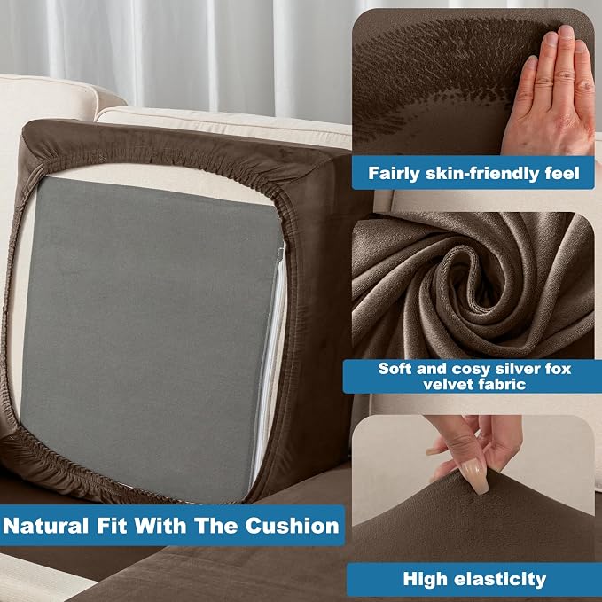 Couch Cover 4-Piece Elastic Velvet Couch Cushion Covers & Chaise Slipcovers - Image 5