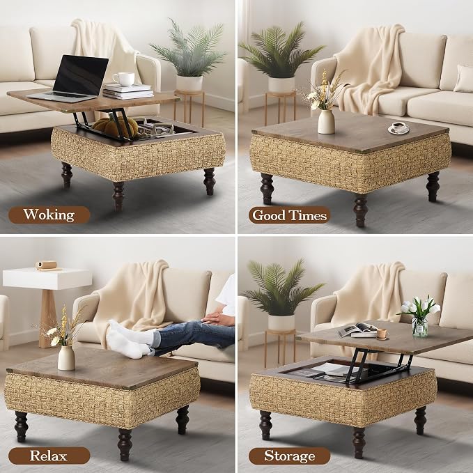 31.5" Lift Top Coffee Table for Living Room, Square Farmhouse Coffee Table - Image 5