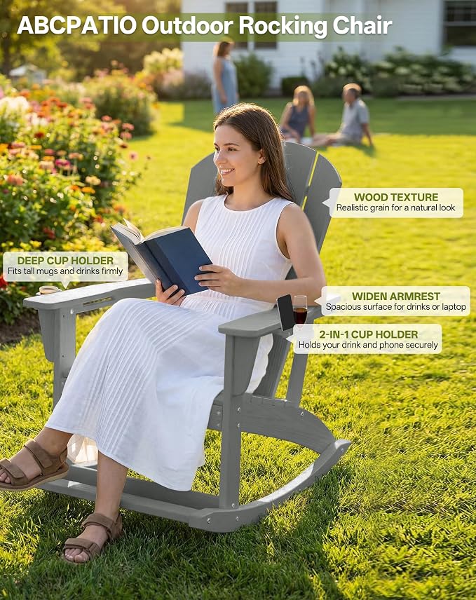Outdoor Oversized Adirondack Rocking Chairs, All Weather HDPE Patio Rocking - Image 3