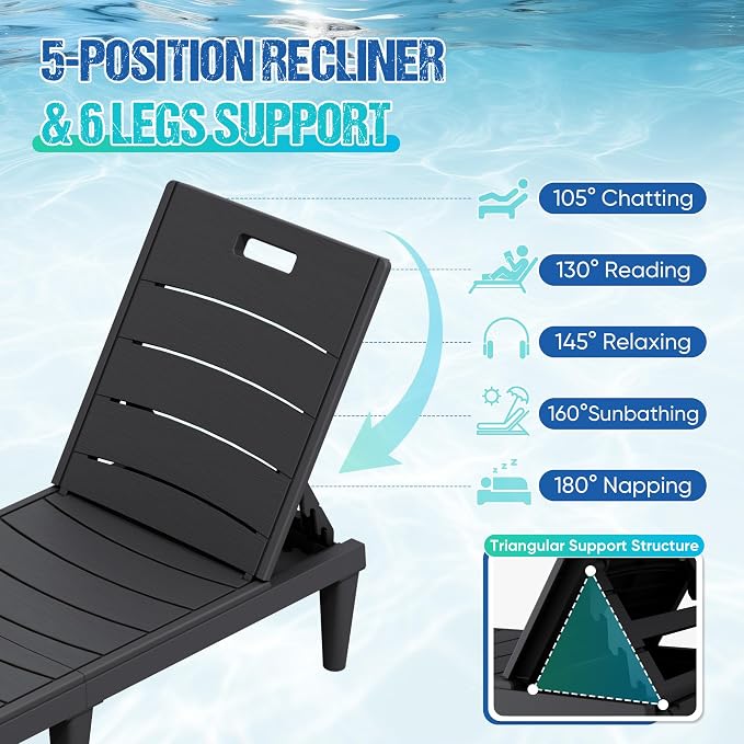 Greesum Outdoor Chaise Lounge Chair Set of 4, Waterproof 5-Position Adjustable - Image 4