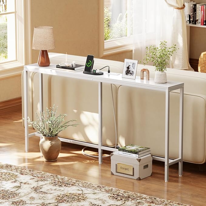 SUPERJARE Console Table with Outlet, 63 Inch Sofa Table with Charging Station - Image 6