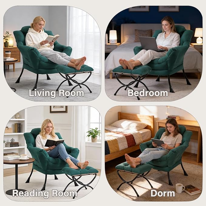 MBOOYOME Lazy Chair with Folding Ottoman, Modern Accent Armchair with Armrests - Image 8