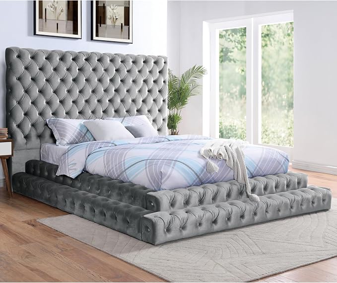 Furniture of America Sable Fabric Upholstered Step Up Queen-Size Platform Bed - Image 2