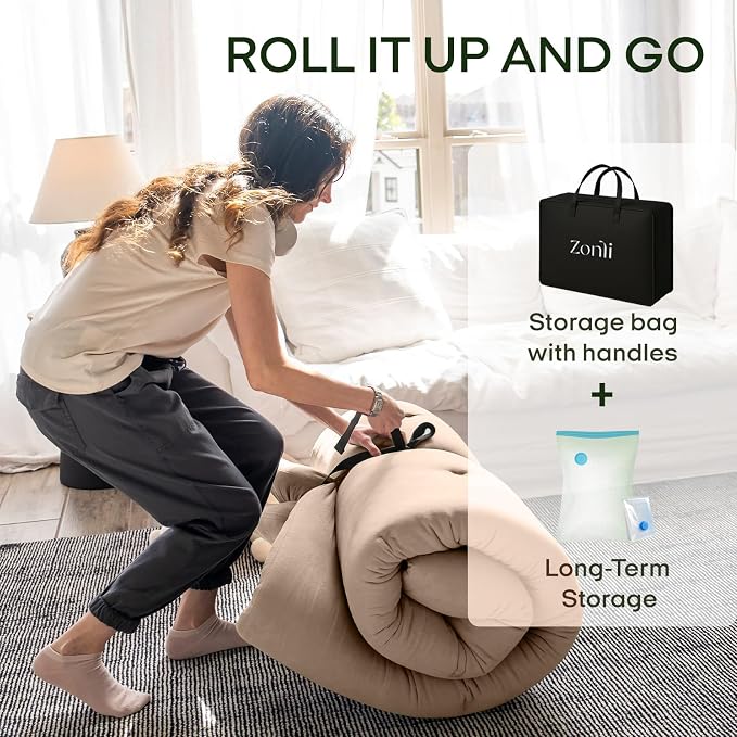 ZonLi Japanese Floor Futon Mattress Queen Size 80"x 60", 100% Cotton Cover - Image 6