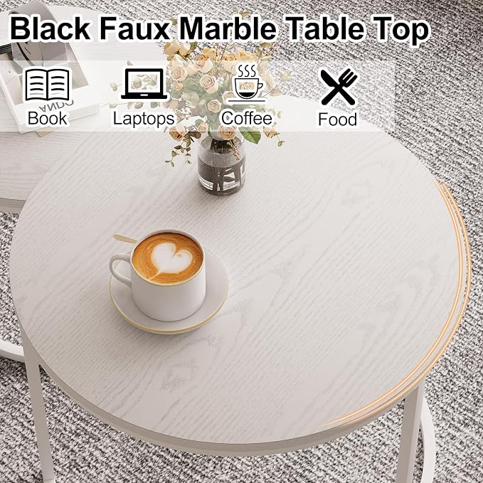 Garden 4 you Nesting Coffee Table, 23.6" Round Coffee Table Set of 2, Wooden - Image 7