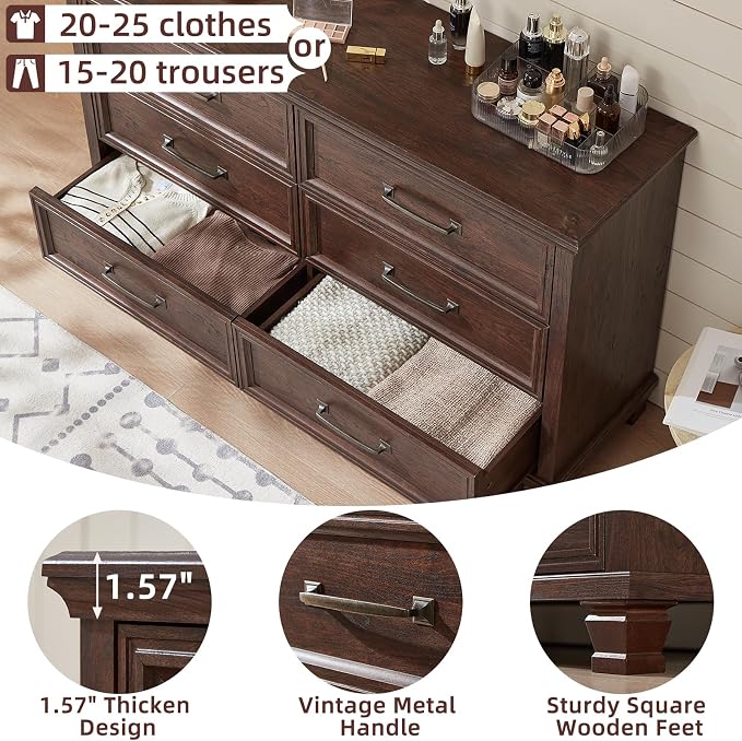 SAVOR LIFE Farmhouse Espresso 6 Drawer Dresser - Image 4
