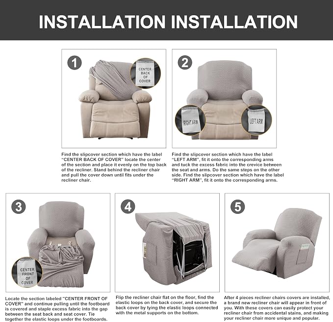 Genina Recliner Chair Covers, Stretch Reclining Chair Cover, Recliner Sofa - Image 6