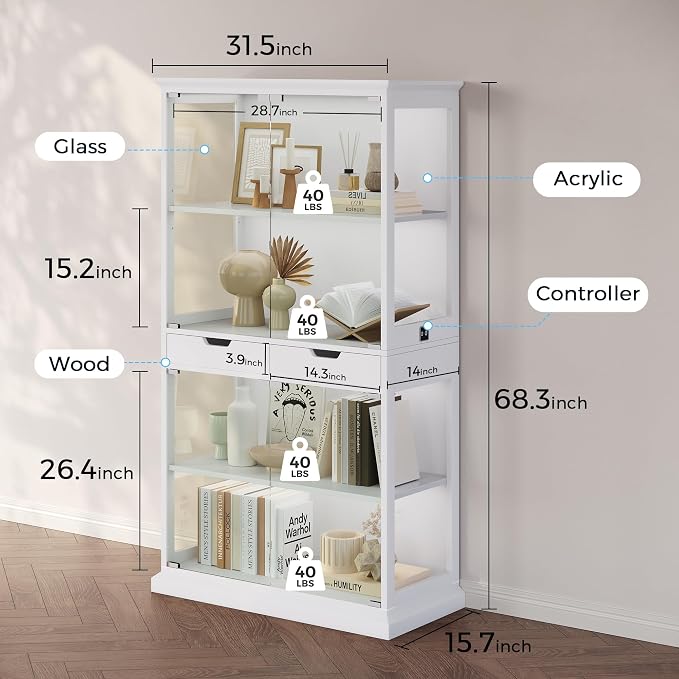 Jocoevol Display Cabinet with Glass Doors, 4-Tier Glass Display Case with Human - Image 3