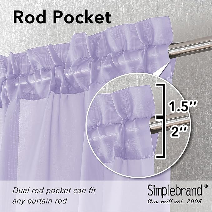 Simplebrand Lavender Sheer Curtains 84 Inches Long, Light Filtering Rod Pocket - Image 2