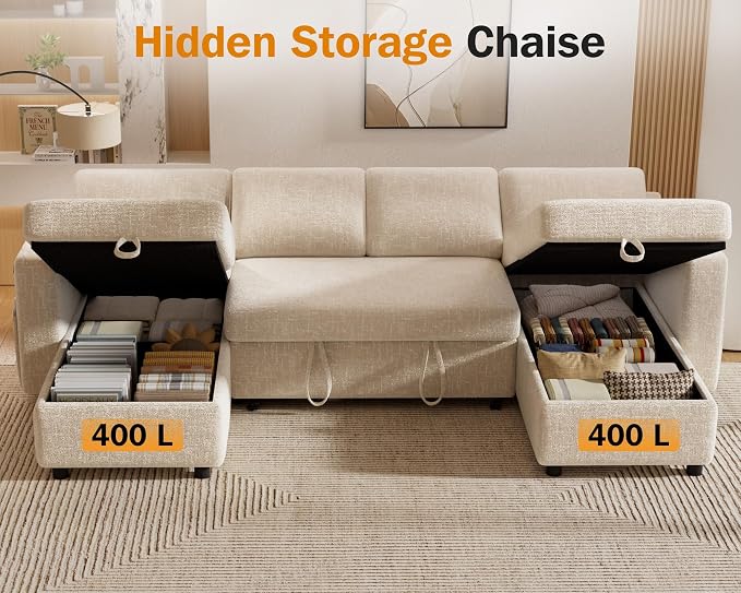 Sunny Heart 106" U Shaped Sectional Sleeper Sofa Bed - Image 7