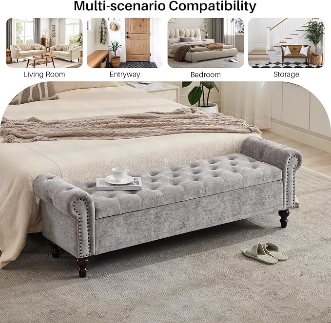 SOFTHION Storage Bench for Bedroom, Upholstered Chenille Storage Ottoman - Image 7