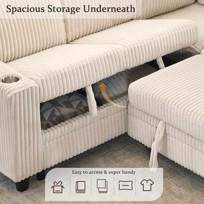 L-Shaped Sectional Couch with Storage and Pull Out Bed, Convertible Sofa Bed - Image 4